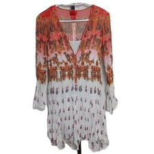 V Christina Boho Crinkle Dress Beaded Paisley with Tank Top Lace Bell Sleeves