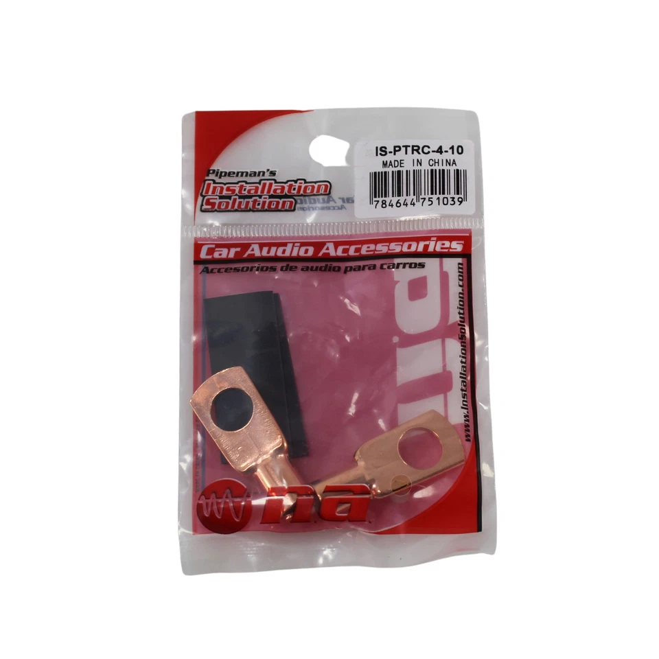 Par de terminales de anillo de cobre estilo prensado de 5/16 pulgadas con termorretráctil de calibre 4 Foto 2 de 2