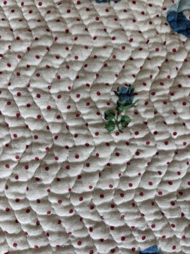 Vtg Print Cotton Quilt Cottagecore Bouquet Floral Polka Dot With Ruffle Edge - Picture 3 of 7