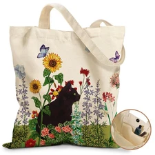 Book Cute Canvas Tote Bag with Zipper Pockets Aesthetic Flower Tote Bags Graphic
