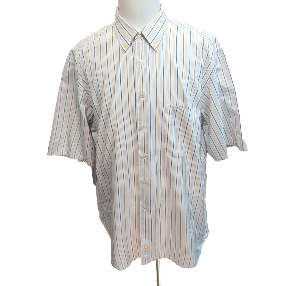 Chemise BURBERRY 100% Coton Taille 8 3XL Blanc Rayures Logo Brodé Manches courte - Photo 1/4