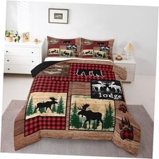 Rustic Cabin Comforter Set, Woodland Deer Bear Bedding Set Size Queen Multi 42
