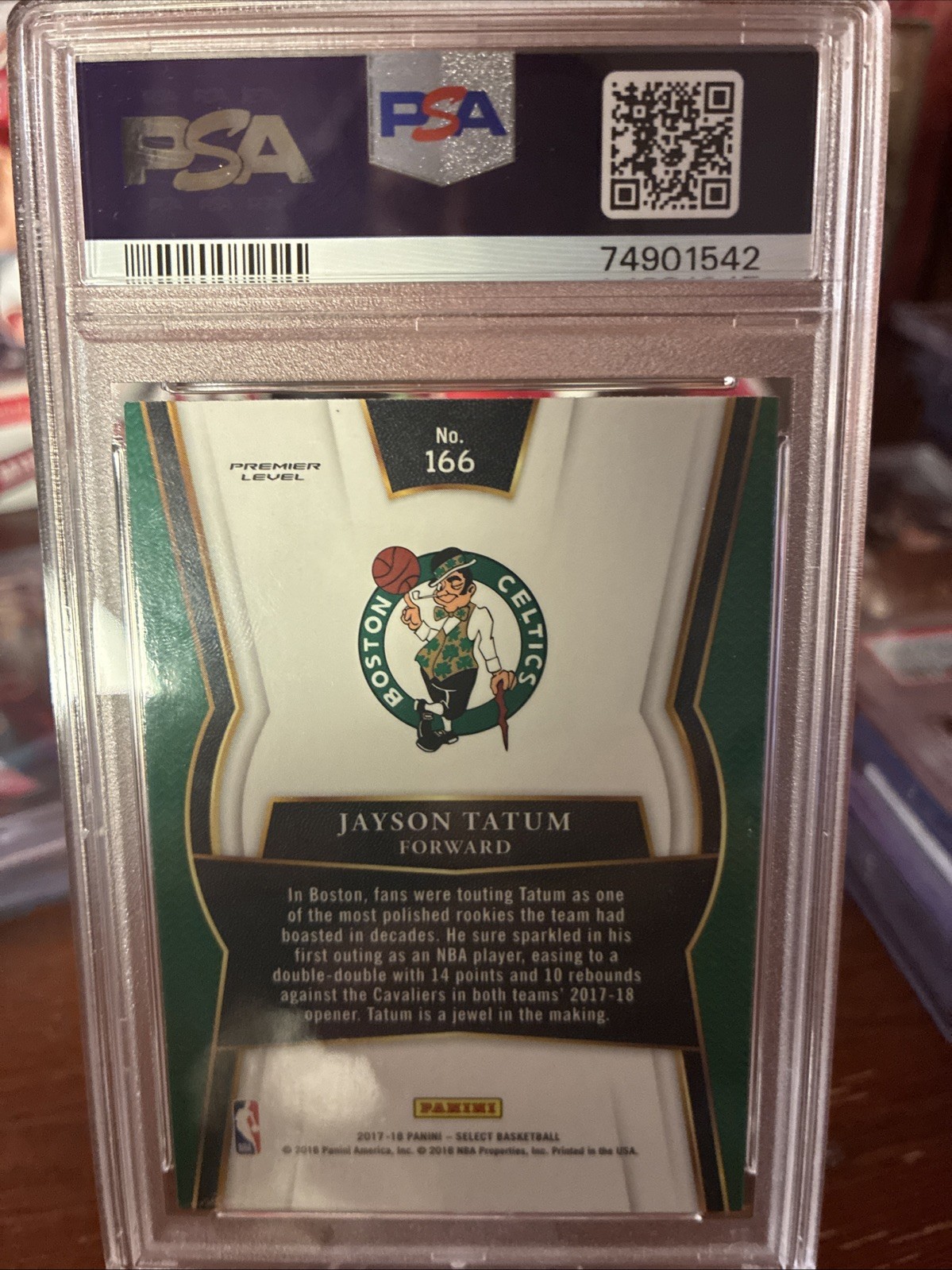 2017-18 Panini Select Premier Level Jayson Tatum Rookie RC #166 PSA 10 GEM view 2