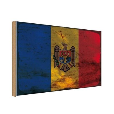 Holzschild 12x18 cm Moldau Moldova Rost Flagge Fahne Wappen Deko Geschenk Holz S