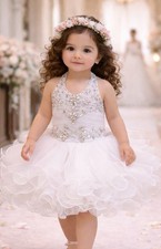 Girls White Halter Flower Girl Princess Pageant Princess Birthday Summer Dress