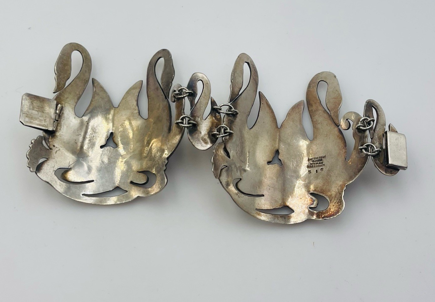 Los Castillo Vintage Mexican Sterling Silver Large Wide Swans Bangle Bracelet