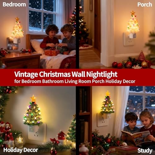 2 Pack Ceramic Christmas Tree Night Light,Vintage Decorative Xmas Tree Green - Picture 4 of 7