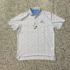 johnnie-O Printed Jersey Performance Polo White Size L NWT TOP OF THE ROCK LOGO