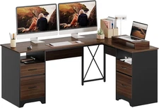 Bestier L Shaped Desk with 4 Drawers, 63" X 47" Executive Desk with Open Storage