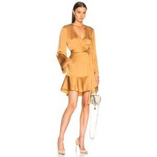 A.L.C. Whitney Gold Wrap Long Sleeve Cocktail Mini Dress Size 2