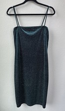 Y2K Mini Dress LARGE Windsor Velvet Bodycon Green Sparkly 90s Strappy Prom