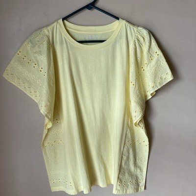 Loft Women s NWT Butter Yellow Eyelet Top; Size L