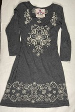 Johnny Was Los Angeles Boho S Charcoal Gray Floral Embroidered 3/4 Sleeves