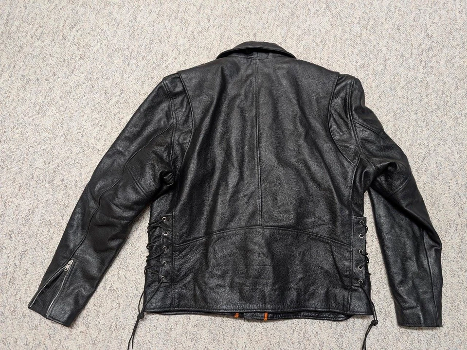 vintage MOTORCYCLE leather jacket 2XLT black COWHIDE biker 46-48 milwaukee - Image 2 of 4