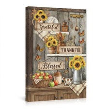 Sunflower Decor with Grateful Thankful Blessed Signs Wall Art Farmhouse Kitchen