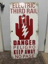 ¡¡Letrero de porcelana de tránsito rápido BART ELECTRIC THIRD RAIL!!️PELIGRO Bay Area 18”x36”