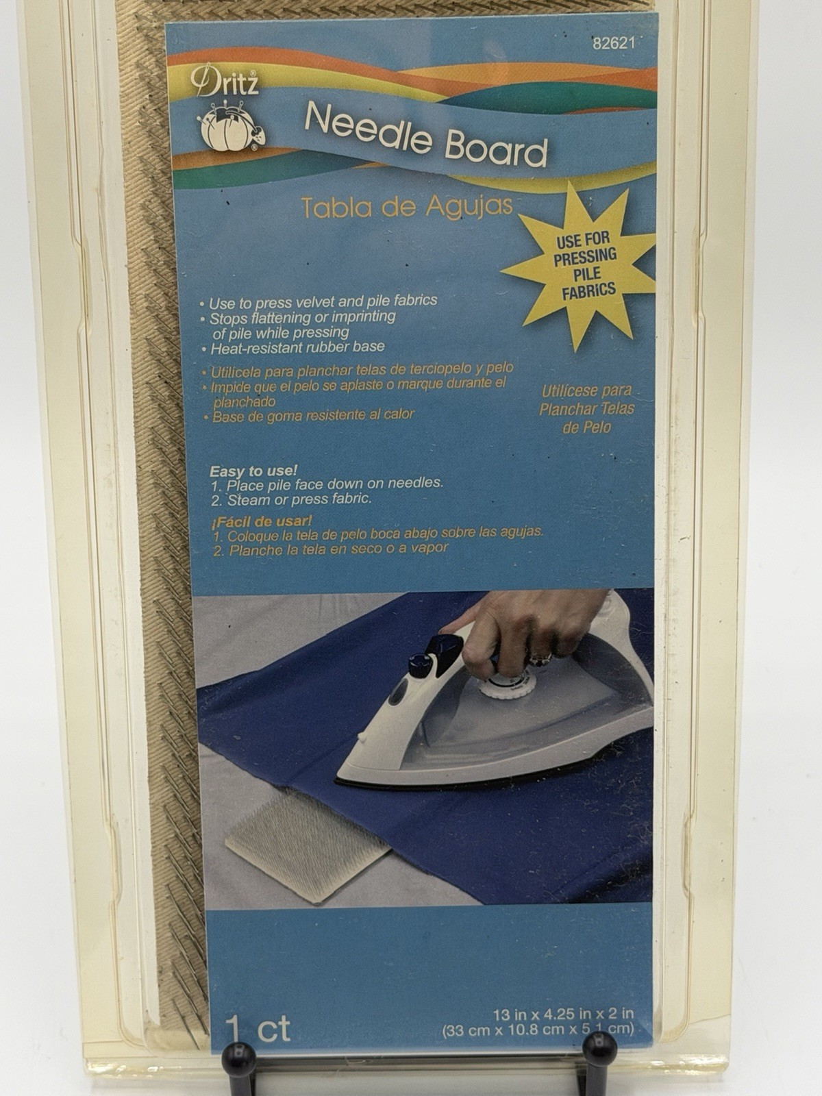Dritz Needle Board Velvet Pile Fabric Pressing Board 13x4.25 Heat Resistant VTG