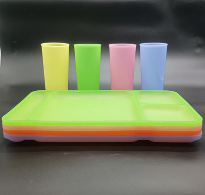 Vintage Tupperware Pastel Divided Dining Trays and Cups  