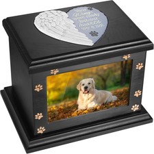 Pet Memorial Urn Large Wooden w/Photo Frame Ashes Urn for Dogs Cats