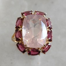 9.40 Ct Natural Rose Quartz Band Ring 14K Gold January Birthstone Minimalist