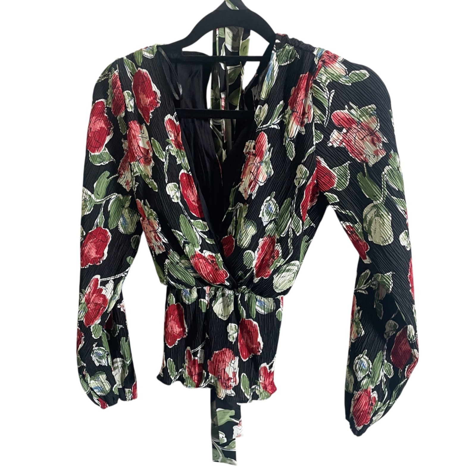 Petal and Pup Minelli Pleated Long Sleeve Wrap Top Black Rose Size S