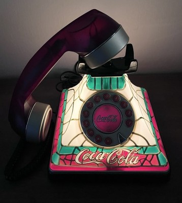 Coca-Cola Tiffany Style Stained Glass Look Light Up Phone 2001 Vintage