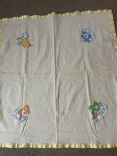 Vintage 1980s Care Bears baby Blanket With Bears Satin Trim