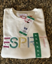 Esprit Women's Crewneck Sweatshirt Size XL Cream Viral 80's Costco NWT