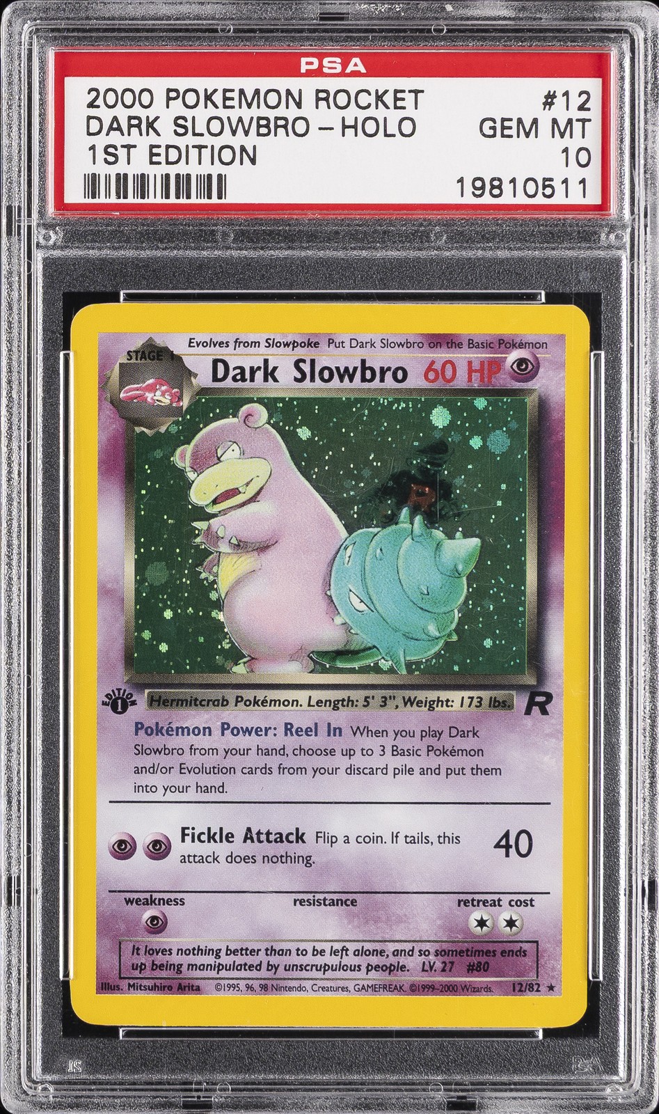2000 POKEMON ROCKET 1ST EDITION #12 DARK SLOWBRO-HOLO PSA 10