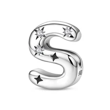 KUNSIR 925 Sterling Silver A-Z Letter Charm For Bracelet Initial Bead Charm DIY
