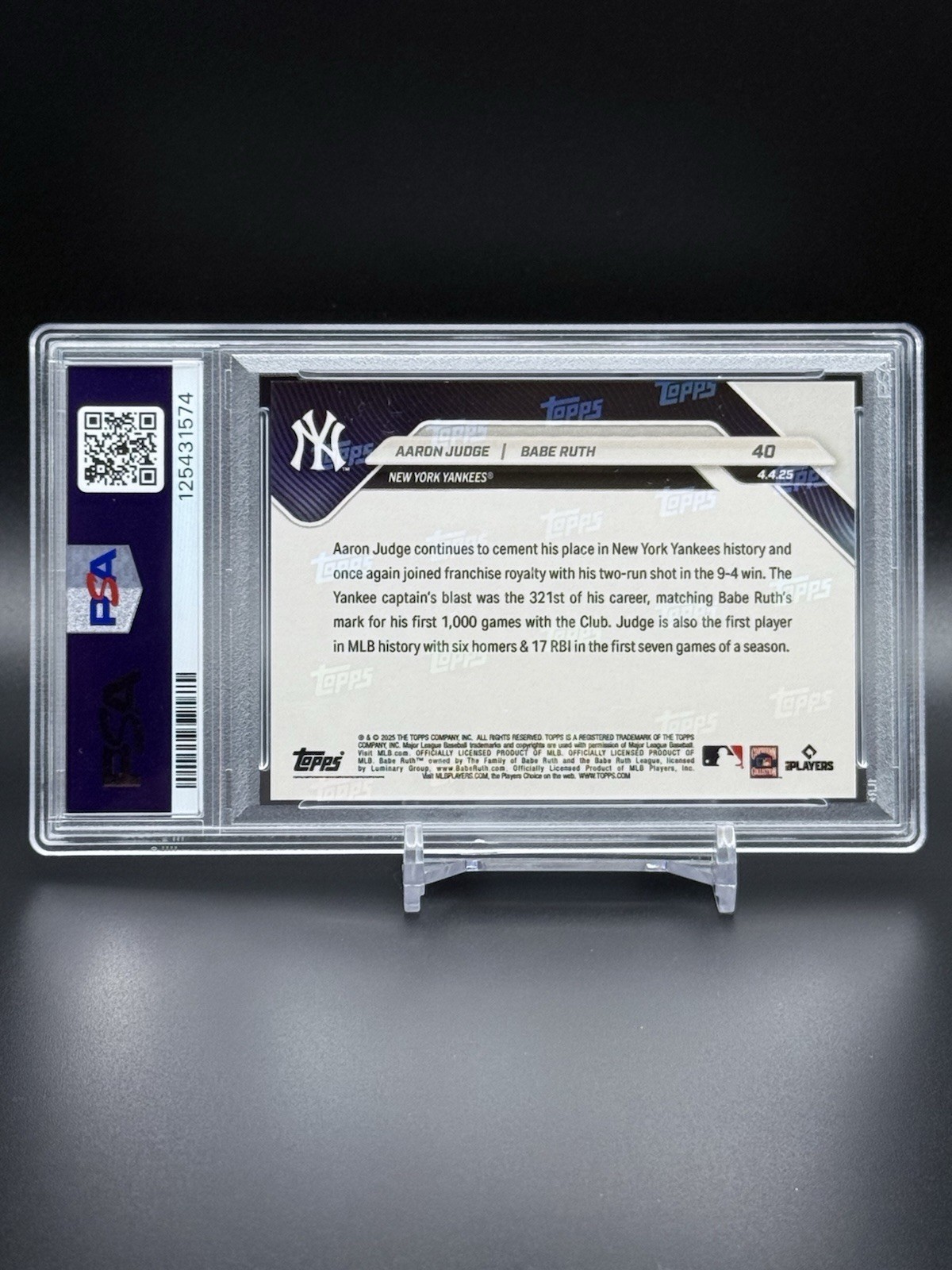 RARE 2025 Topps NOW #40 Aaron Judge / Babe Ruth Orange Foil /25 PSA 10 GEM MINT view 6