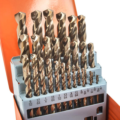 29PCS Cobalt Drill Bit Set (1/16''-1/2''), M35 High Speed Steel, Twist Jobber Le