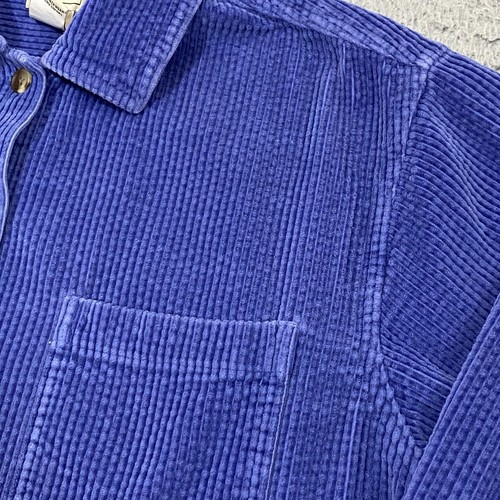 LL Bean Shirt Women's Sz Medium Blue Corduroy Wide Wale Long Sleeve Button Up - Picture 4 of 12