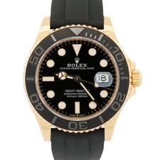 Rolex Yacht-Master BLACK 18K Yellow Gold Oysterflex Rubber 42mm Watch 226658 BOX