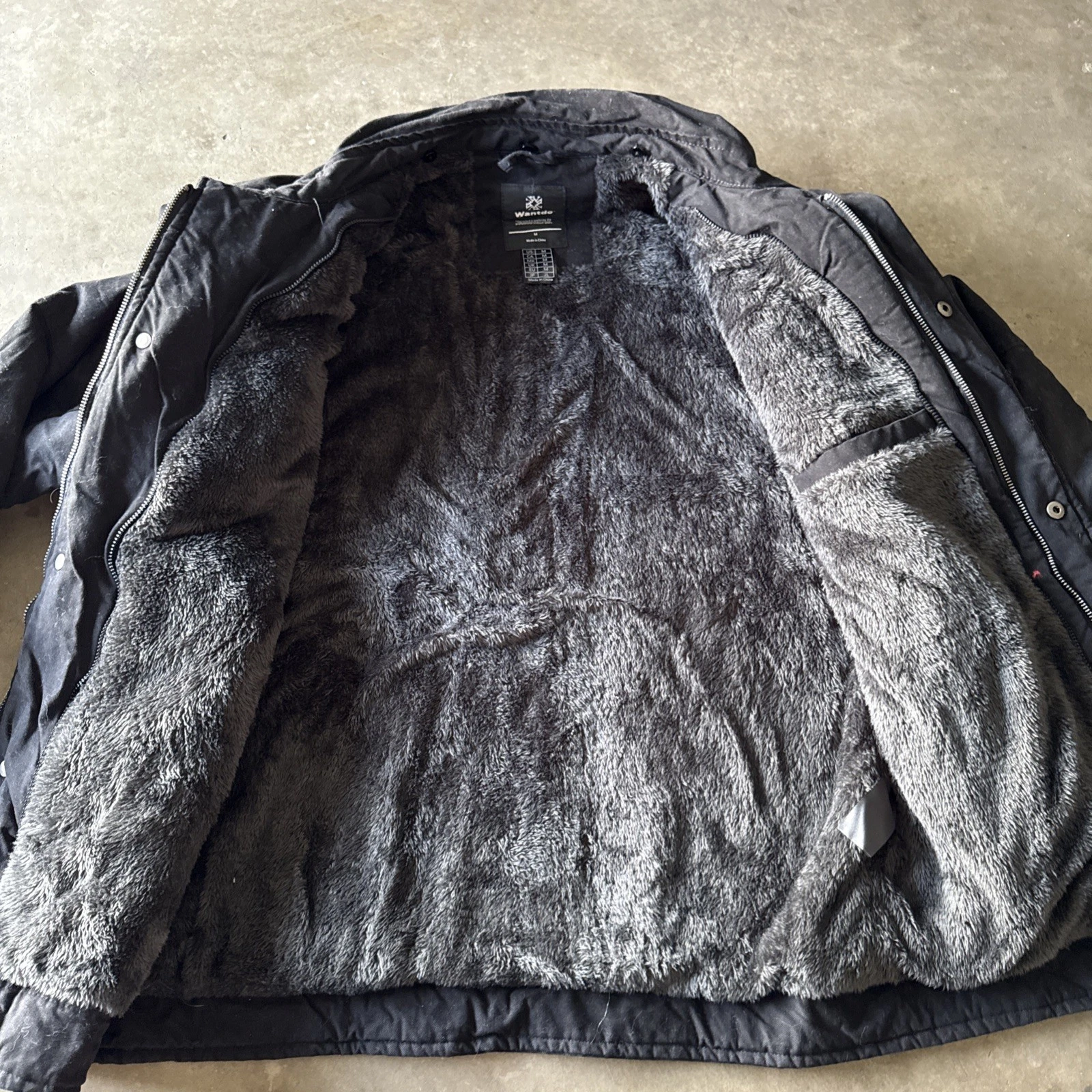 Wantdo Jacket Mens M Canvas BLACK Full Zip Faux Fur Lined Winter Warm Utility - product detail image 10