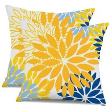 Flower Pillow Covers 18x18 Inch Set of 2 18" x 18" Pack of 2 Yellow Blue
