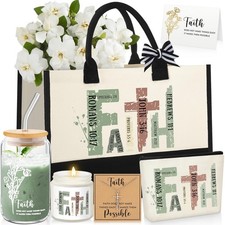 6 Pcs Christian Gifts for Women Faith Set Religious Gift for Women with Tote ...