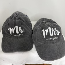 Mr And Mrs Baseball Hats Est 2024 Gray Adjustable Wedding Marriage Bach