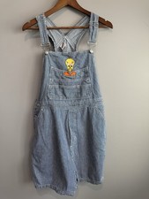 Warner Brothers Tweety Bird Short Women's Overalls Pinstripe Denim Size Medium