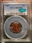 1957   Lincoln Wheat Cent   1c PCGS MS66  RD CAC