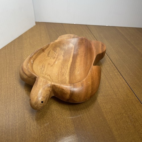 Hand Carved Wood Turtle Bowl Kamani Wood Candy Trinket Dish Hawaiian Tiki Bar