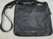 EXPANDABLE Fossil Preston Black Pebbled Leather Crossbody Bag EUC Purse Shoulder