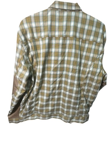 Stacy Adams Men’s 3XL Plaid Flannel Shirt Jacket Tan Shoulder Panels Elbow Patch - Picture 5 of 6