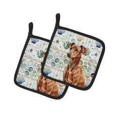 Caroline's Treasures Red German Pinscher Coastal Sea Glass Pair of Potholders