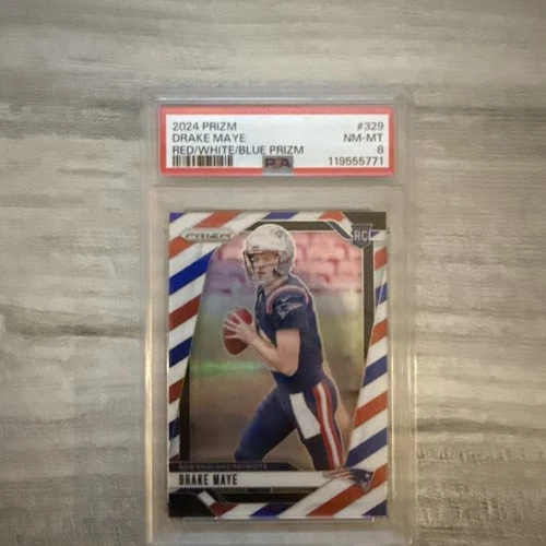 2024 PANINI PRIZM RED/WHITE/BLUE PRIZM #329 DRAKE MAYE ROOKIE RC PSA 8