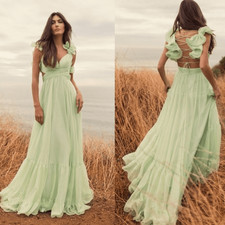NWT MAC DUGGAL Mint Green Ruffle Tiered Cut-Out Chiffon Gown 67911 Sz 6