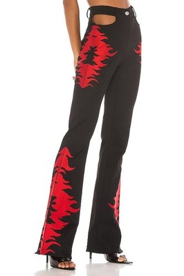 I.AM. GIA LOTTA CUT-OUT EMBROIDERED BLACK RED PANTS, SZ S