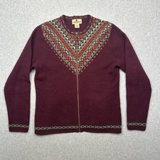 Vintage Woolrich Sweater Women's Small 100 Lambs Wool Fair Isle Full Zip Maroon
