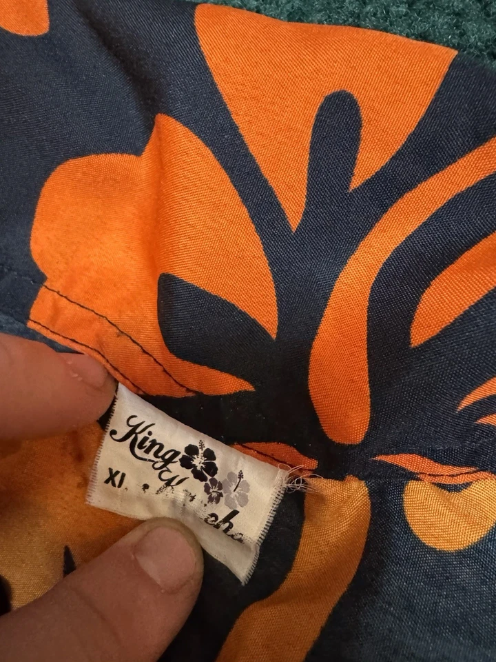 Camisa Hawaiana Vintage King’s Aloha XL Negra Naranja Hibisco Floral Abotonada Foto 3 de 4