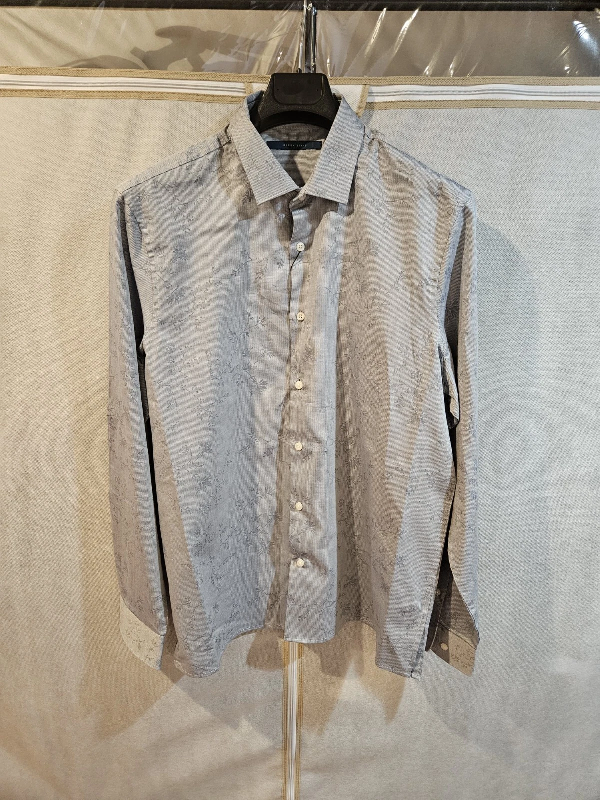 PERRY ELLIS Floral & Leaf Print Cotton Shirt